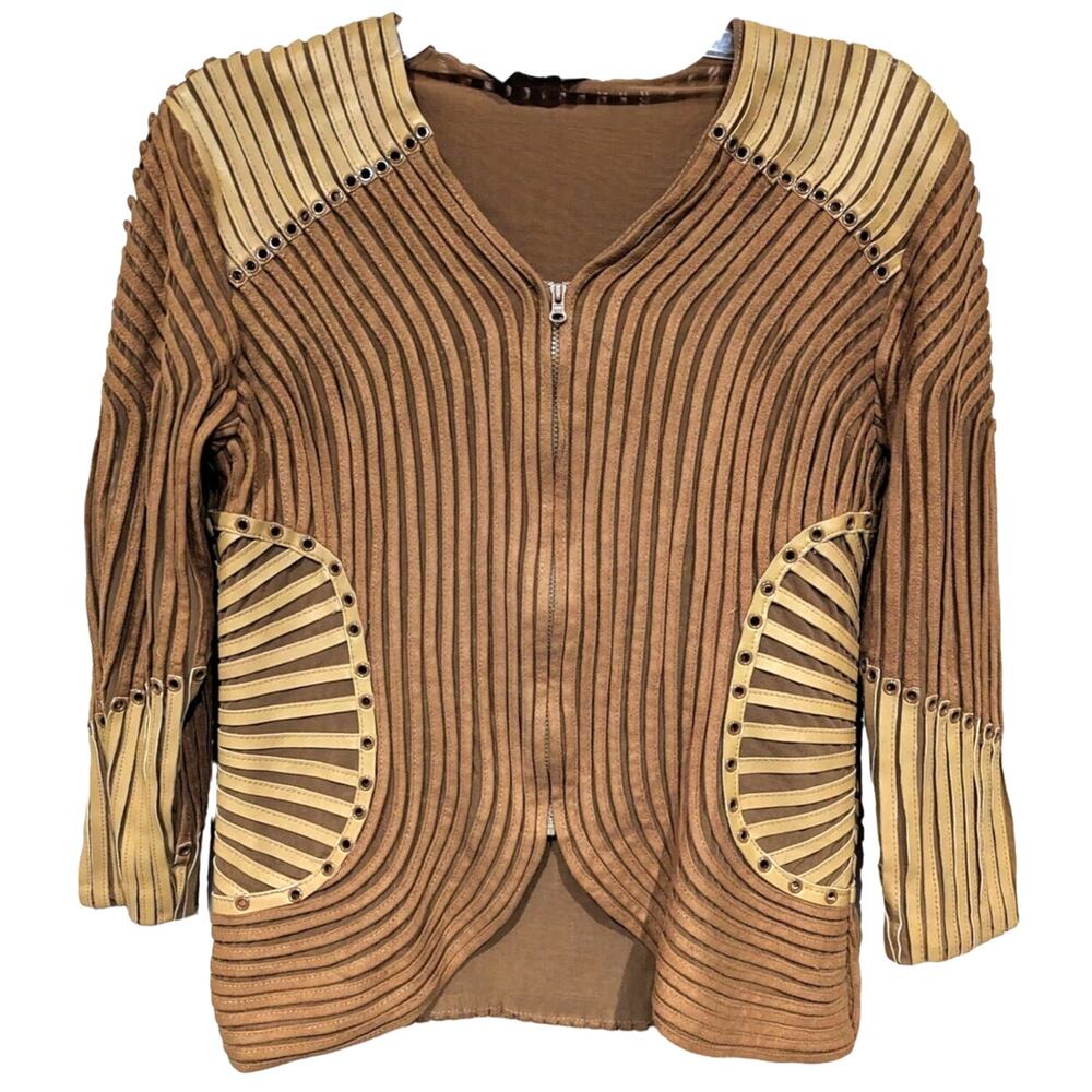 Sagaie Mesh, Suede & Leather w/ Rivets Tan Jacket sz 10 (M) Vegan NWOT